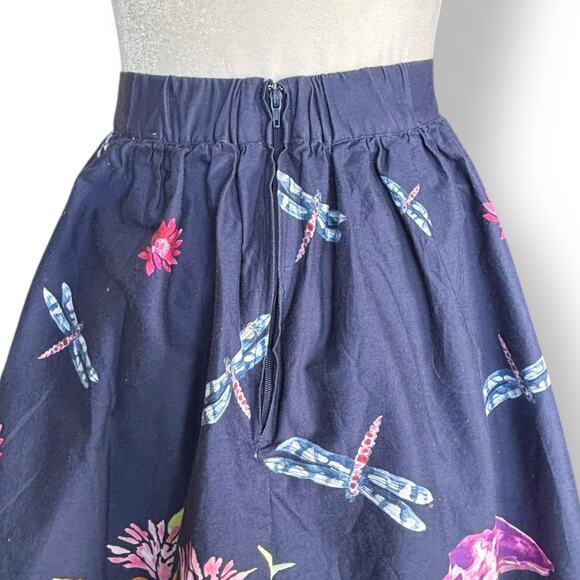 ModCloth Skirt Frogs Mushrooms Dragonflies  Animal Print A-line Size Small Navy - Picture 8 of 12